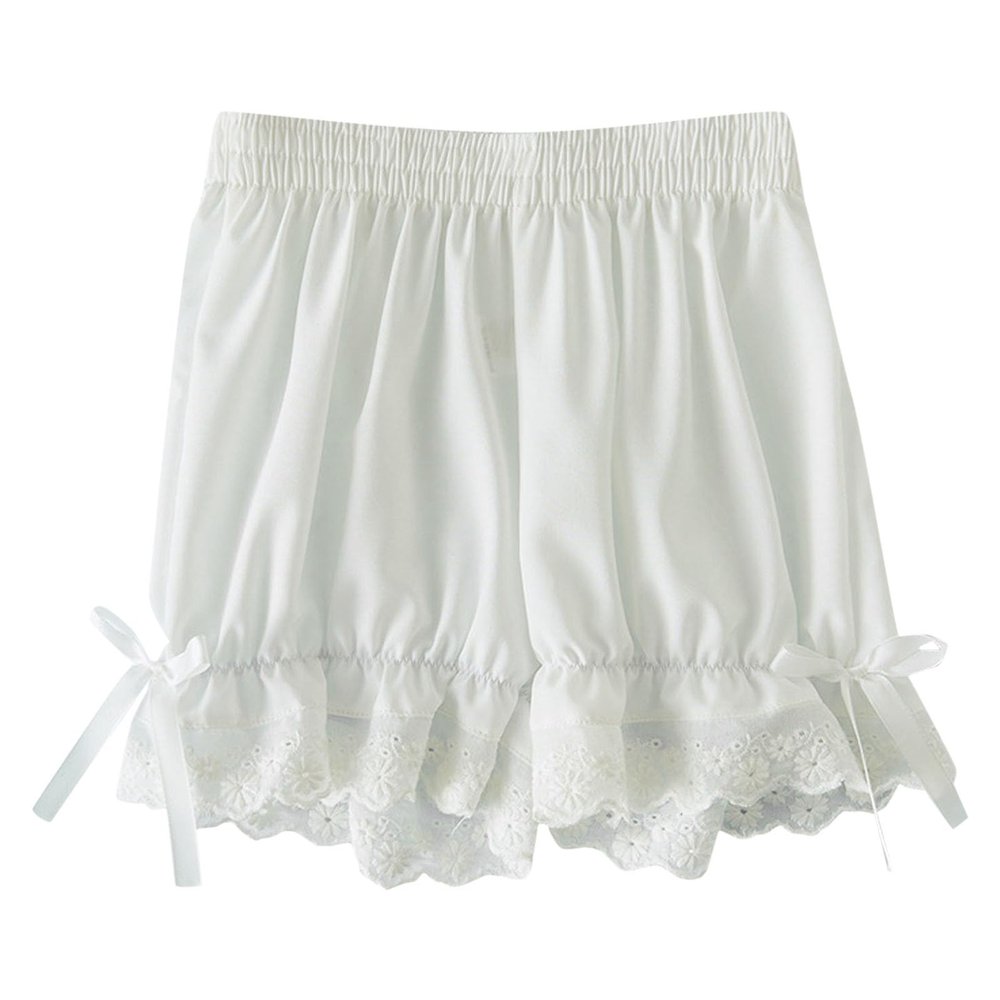 NineFit Basics Girls Lace Bike Short Dance Undershorts Kids Solid Floral Bowknot Trim Short Leggings Underwear for (White, 2-3 Years)