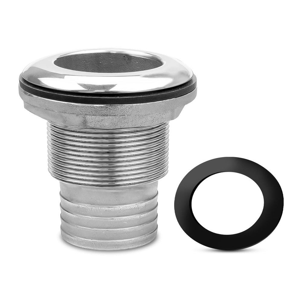 HZSIFU Barbed Short Straight Thru-Hull Fitting with Nut & Custom Gasket for 1-1/4 I.D. Hose, Marine Stainless Steel 316 Through Hull Connecter Hose Skin Fitting Drain for Boat RSV Yacht