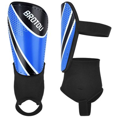 BROTOU Shin Guards Soccer Youth, Soccer Shin Guards for Kids 3-15, Light Weight Adjustable Straps Shin Pads Protection Equipment with Ankle and Leg Calf Protection (Blue, XS)
