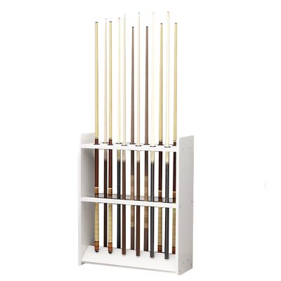 Modern White Pool Cue Storage Rack Stand,Heavy Duty Floor Wood Golf Club Organizer,Large Capacity Billiard Cue Rack/Pool Stick Holder Shelf (Size: 12 Sticks)