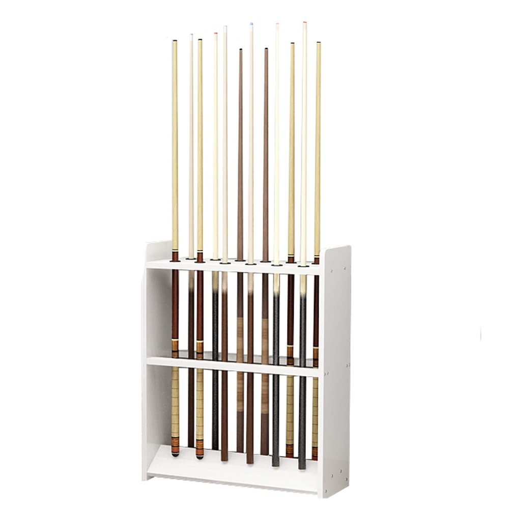 Modern White Pool Cue Storage Rack Stand,Heavy Duty Floor Wood Golf Club Organizer,Large Capacity Billiard Cue Rack/Pool Stick Holder Shelf (Size: 12 Sticks)