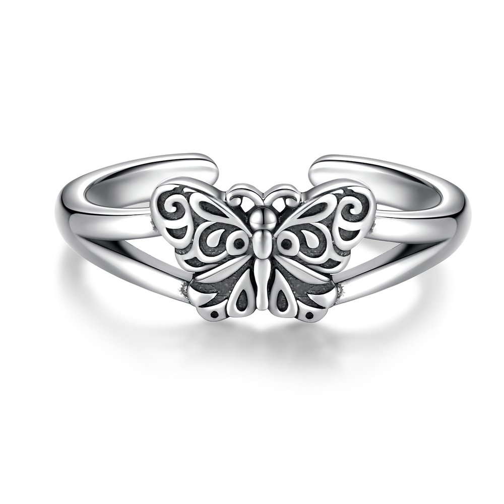 Sariel 925 Sterling Silver Toe Rings for Women Boho Adjustable Mid Finger Rings Summer Vacation Ocean Beach (Butterfly)