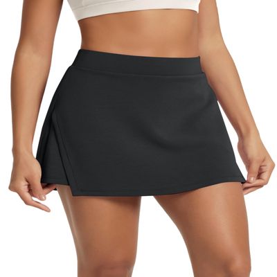 ODODOS Modal Soft Wrap Mini Skorts with Pocket for Women High Waist Asymmetrical Hem Relaxed Shorts, Black, Large