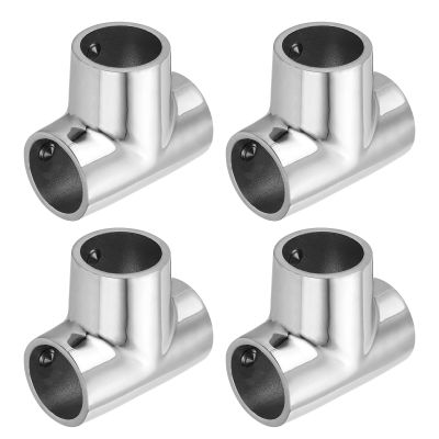 uxcell 4 Pcs Boat Handrail Fitting, 3-Way Pipe Connector Marine Grade 316 Stainless Steel Tee Rail Pipe Fitting Connector for 7/8inch O.D.Tube Shelves, Display Racks