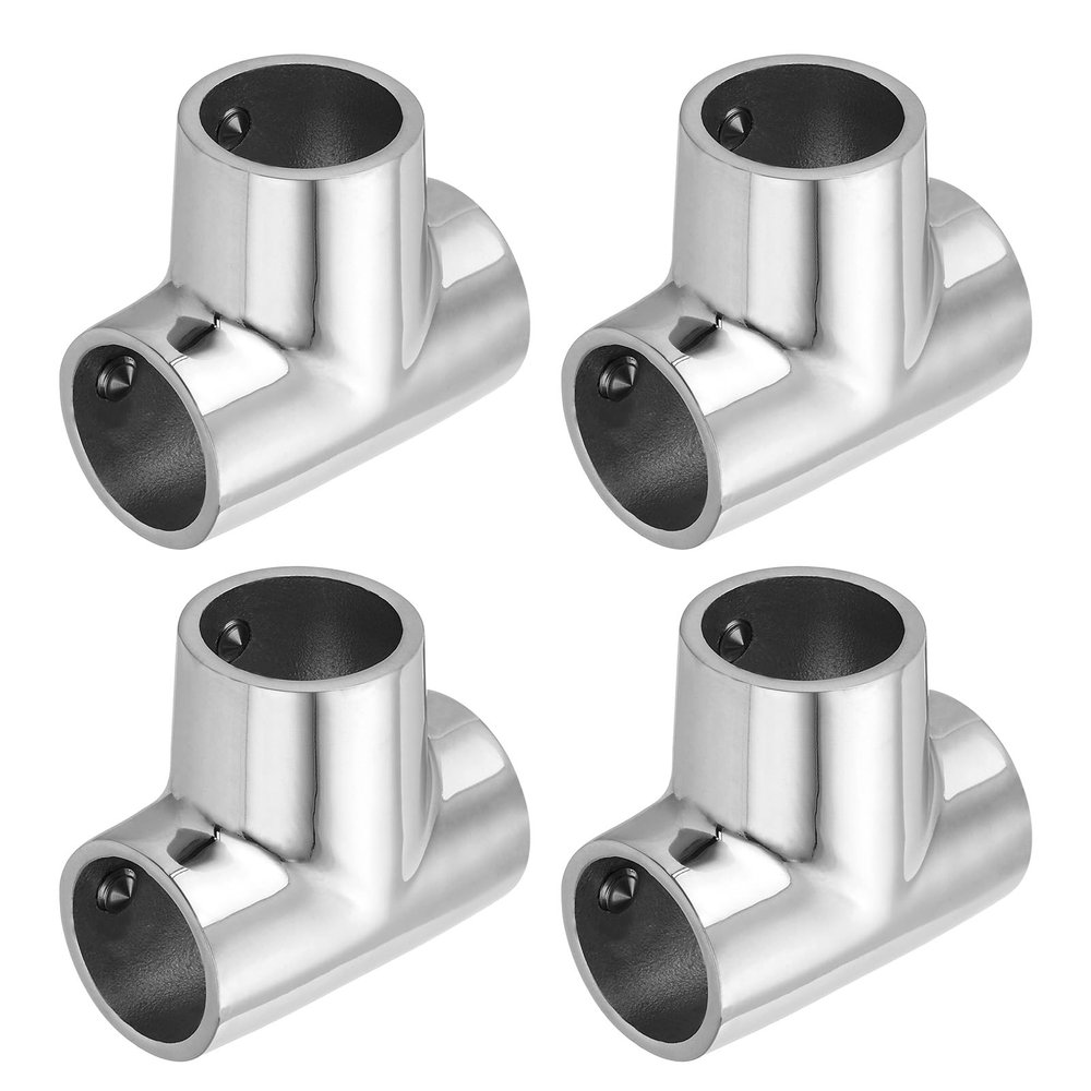 uxcell 4 Pcs Boat Handrail Fitting, 3-Way Pipe Connector Marine Grade 316 Stainless Steel Tee Rail Pipe Fitting Connector for 7/8inch O.D.Tube Shelves, Display Racks
