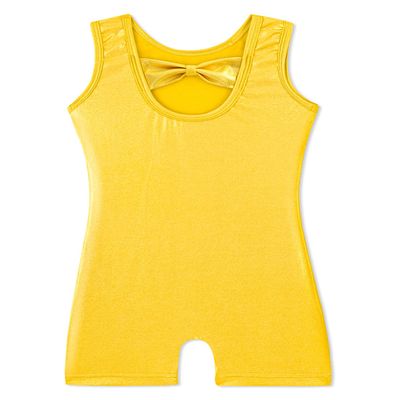HOZIY Gymnastics Leotards for Girls Solid Gold Bow Cross Back Biketard Tumbling Outfits Toddler Girl Kids Sparkly Sparkle 1t 2t