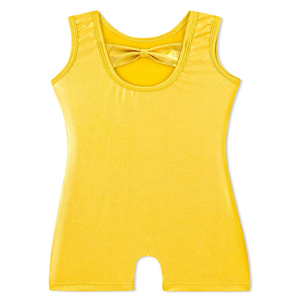 HOZIY Gymnastics Leotards for Girls Solid Gold Bow Cross Back Biketard Tumbling Outfits Toddler Girl Kids Sparkly Sparkle 1t 2t