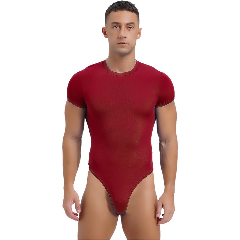 TiaoBug Men's Athletic Sport One-piece Bodysuit Leotard High Cut Wrestling Singlet Jumpsuit Burgundy X-Large