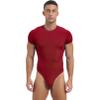 TiaoBug Men's Athletic Sport One-piece Bodysuit Leotard High Cut Wrestling Singlet Jumpsuit Burgundy X-Large view 1