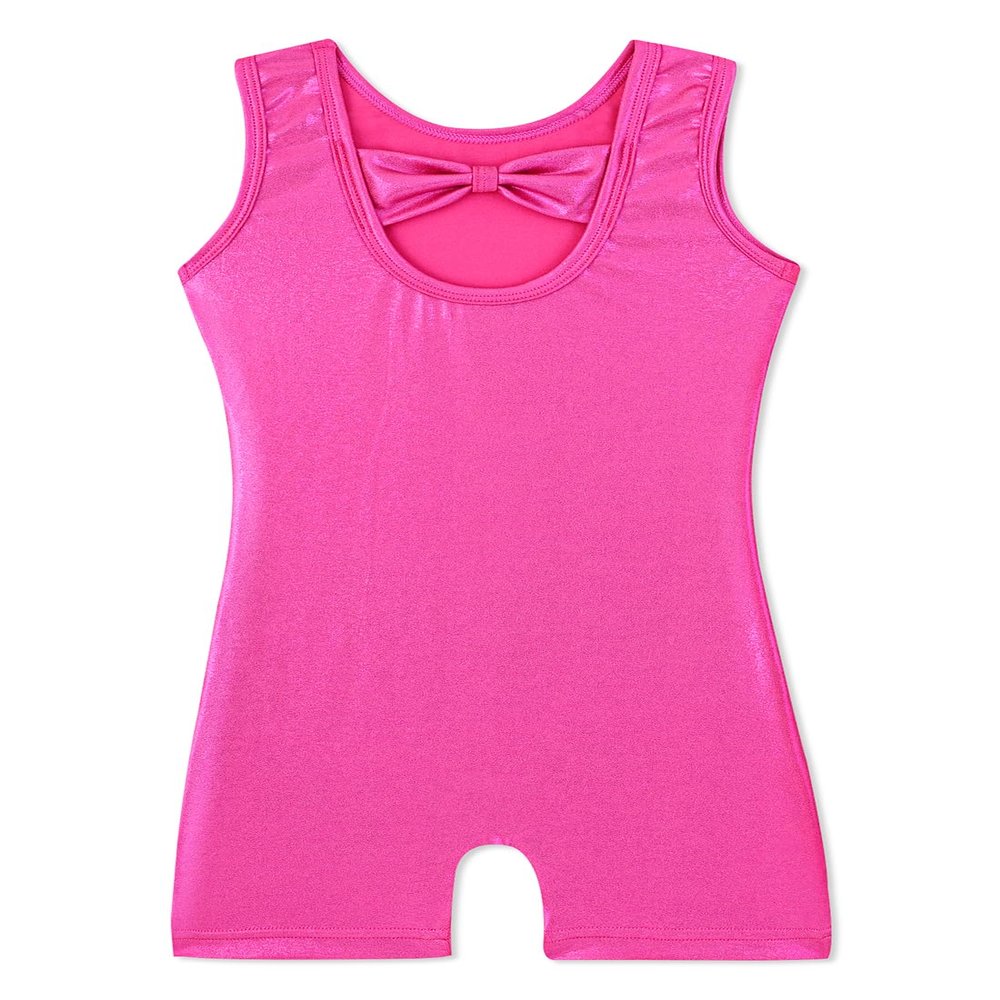 HOZIY Girls Gymnastics Leotards for Girls Solid Rose Hot Pink Bow Cross Back Biketard Tumbling Outfits Toddler Girl Kids Sparkly Sparkle 1t 2t