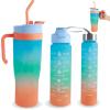 3Pcs Water Bottle with Time Marker, 9/24/40 oz Motivational Water Bottles with Straw to Drink, BPA Free, Sports Drinking Water Bottle with Carry Strap LeakProof for Men Women Gym Fitness Outdoor view 1