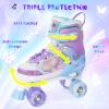 MammyGol Kids Roller Skates for Girls or Boys, 4 Size Adjustable Roller Skates for Children with Beautiful Butterflies, Beginner Kids Light up Roller Quad Skates Indoor Outdoor (Purple) view 3