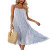 ebossy Women's Summer Stripes Adjustable Spaghetti Straps Backless Spliced Flowy Mid Long Dress (XS, Lightblue) view 1