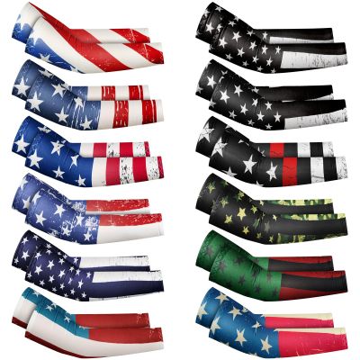 Newcotte 12 Pairs Arm Sleeves for Kids Compression Football Baseball Youth UV Protection Breathable Cooling Sleeve(Flag,8-10 Years)
