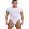 Vxuxlje Men's Short Sleeve Bodysuit Buttoned Crotch High Cut Leotard Athletic Romper Jumpsuit White Large view 1