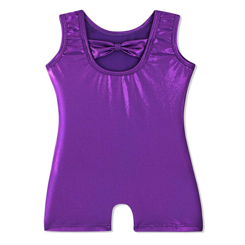 HOZIY Girls Leotards for Gymnastics Solid Purple Bow Cross Back Biketard Tumbling Outfits Toddler Girl Kids Sparkly Sparkle Size 7-8 Years