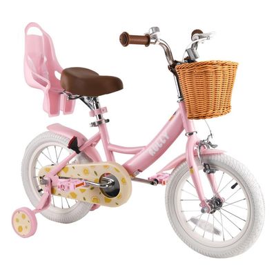 RULLY Lemon Kids Bike 12 Inch Bicycle for Girls Ages 2 3 4 Years, Training Wheels Included, Girl Bikes with Basket & Doll Seat,Pink