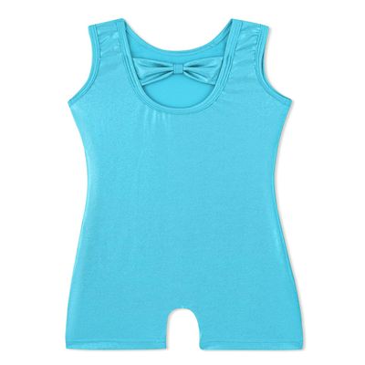 HOZIY Leotards for Girls Gymnastics Solid Aqua Blue Bow Cross Back Biketard Tumbling Outfits Toddler Girl Kids Sparkly Sparkle Size 7-8 Years