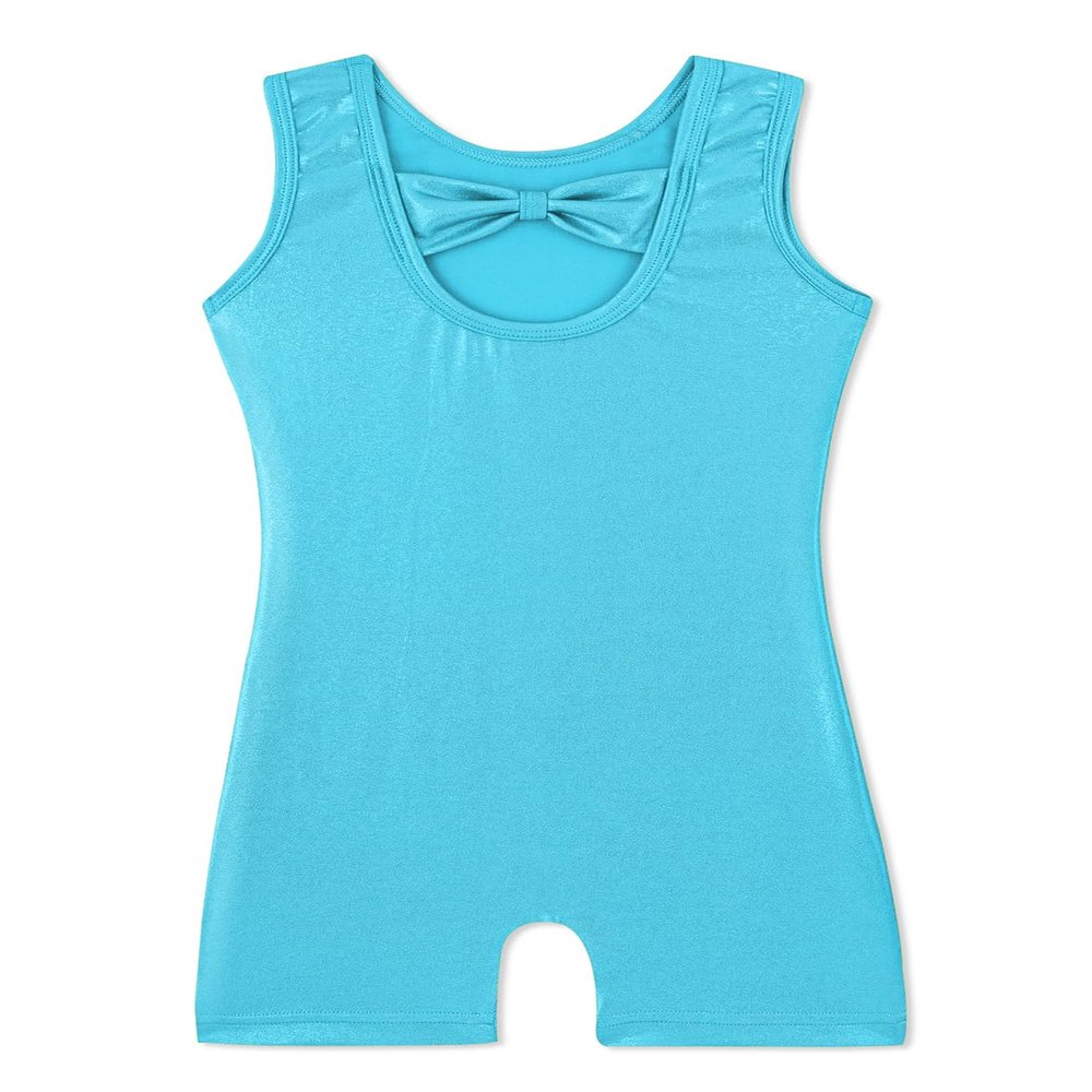 HOZIY Leotards for Girls Gymnastics Solid Aqua Blue Bow Cross Back Biketard Tumbling Outfits Toddler Girl Kids Sparkly Sparkle Size 7-8 Years