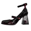 DDWRGD Black Red Goth Mary Jane Shoes for Women, Rose High Heel Dress Party Shoes with Ankle Strap (Black and Red,9) view 1