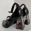 DDWRGD Black Red Goth Mary Jane Shoes for Women, Rose High Heel Dress Party Shoes with Ankle Strap (Black and Red,11) view 4
