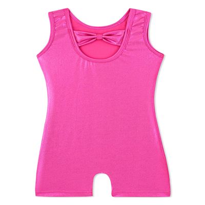 Girls Gymnastics Leotards for Girls Solid Rose Hot Pink Bow Cross Back Biketard Tumbling Outfits Toddler Girl Kids Sparkly Sparkle 5t Size 5-6 Years
