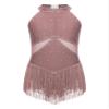 Oyolan Girls Fringe Tassel Sleeveless Lyrical Dance Dress Ballet Dancewear Jazz Modern Contemporary Costume Dusty Pink 14 Years view 1