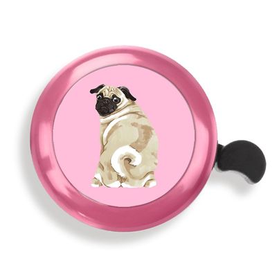 WIRESTER Pink Aluminum Round Bike Bell, Classic Ring Bicycle Bell, Bike Accessories Bell Ring for Adults Kids Girls Boys - Pug Dog