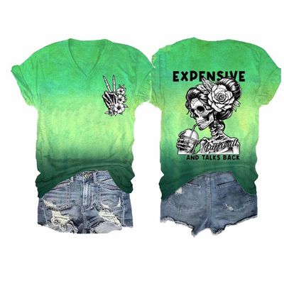 NineFit Basics Expensive and Difficult Shirt Expensive and Difficult Tshirt Mother's Day Shirt Vneck Expensive Difficult and Talks Back Mothers' Day Mom Vintage T-Shirt Skeleton Graphic, 5X-Large