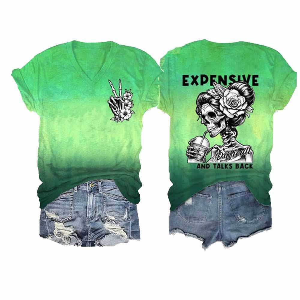 NineFit Basics Expensive and Difficult Shirt Expensive and Difficult Tshirt Mother's Day Shirt Vneck Expensive Difficult and Talks Back Mothers' Day Mom Vintage T-Shirt Skeleton Graphic, 5X-Large