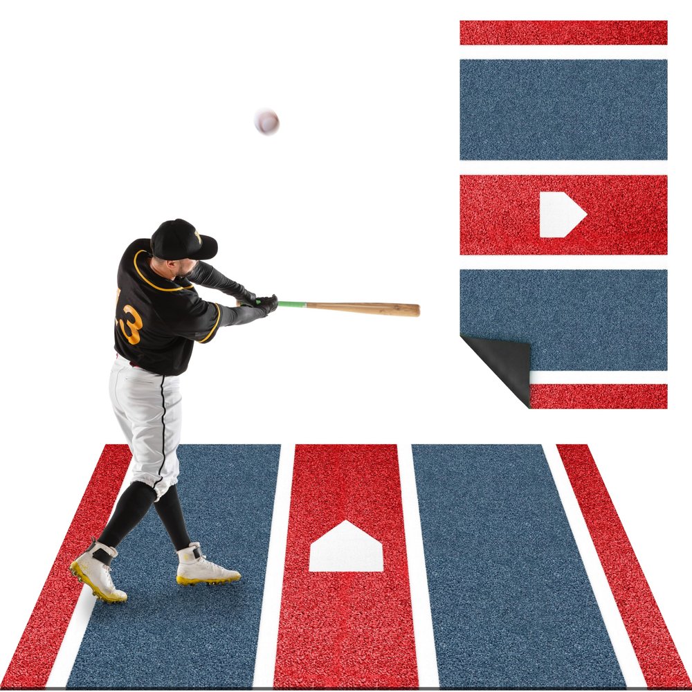 Baseball Batting Mat 6.5X4 Antislip Rubber Backing with Home Plate for Baseball Softball Training Indoor and Outdoor
