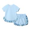 AMIMOJY Toddler Baby Girls Little Kids Spring Summer Ruffle Solid Cotton Short Sleeved Tops and Shorts Comfy 2PCS Outfits Set, 4-5 Years view 1