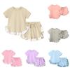 AMIMOJY Toddler Baby Girls Little Kids Spring Summer Ruffle Solid Cotton Short Sleeved Tops and Shorts Comfy 2PCS Outfits Set, 4-5 Years view 3