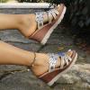 Generic Platform Slipper Sandals For Women Fashion Braided Beaded Sandals Wedge Platform Slide Sandals Casual Open Toe Sandals Espadrille Wedge Sandals Slip On Sandals Comfortable Walking Sandals, 7 view 4