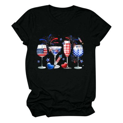 4th of July Shirts for Women American Flag Patriotic USA Shirt Plus Size Short Sleeve Tee T-Shirts T Shirts Fourth of July Independence Memorial Day Outfit Clothes Apparel for Women 2024 Sky Blue