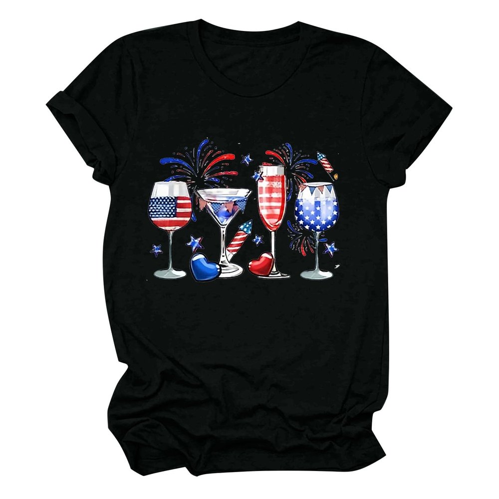 4th of July Shirts for Women American Flag Patriotic USA Shirt Plus Size Short Sleeve Tee T-Shirts T Shirts Fourth of July Independence Memorial Day Outfit Clothes Apparel for Women 2024 Sky Blue