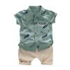 AMIMOJY Toddler Baby Boys Child Kids Outfits Cartoon Short Sleeved T-shirt Feather Printed Tops Shorts 2pcs Clothes Set, 18-24 Months, Green view 1