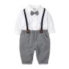 AMIMOJY Toddler Baby Boys Infant Kids Bowtie Long Sleeve Shirt Gentleman Suit Plaid Suspender Pants Outfits 2 Piece Clothes Set, 6-9 Months, Grey view 1