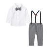 AMIMOJY Toddler Baby Boys Infant Kids Bowtie Long Sleeve Shirt Gentleman Suit Plaid Suspender Pants Outfits 2 Piece Clothes Set, 6-9 Months, Grey view 2