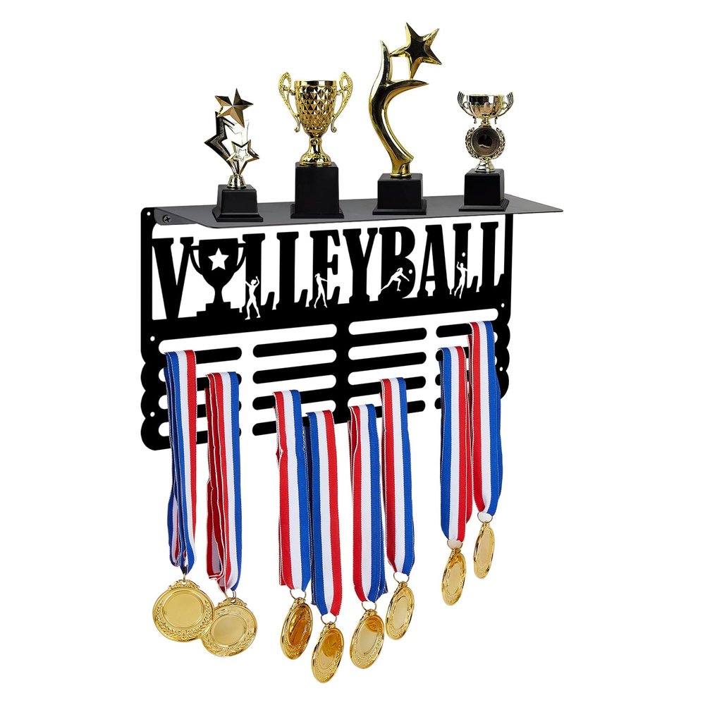 SUPERDANT Volleyball Medal Hanger Display Trophy Shelf Sports Medal Holder Trophy Display Award Display Shelf Ribbon Display Rack Metal Wall Mount Award Ribbon Display for Athletes Volleyball Player