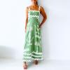 2024 Summer Dress for Women Spaghetti Strap RIC Rac Flowy Maxi Dress Loose Aline Vacation Beach Long Sun Dress Chic Green Small view 2
