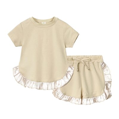 AMIMOJY Toddler Baby Girls Little Kids Spring Summer Ruffle Solid Cotton Short Sleeved Tops and Shorts Comfy 2PCS Outfits Set, 6-12 Months, Yellow