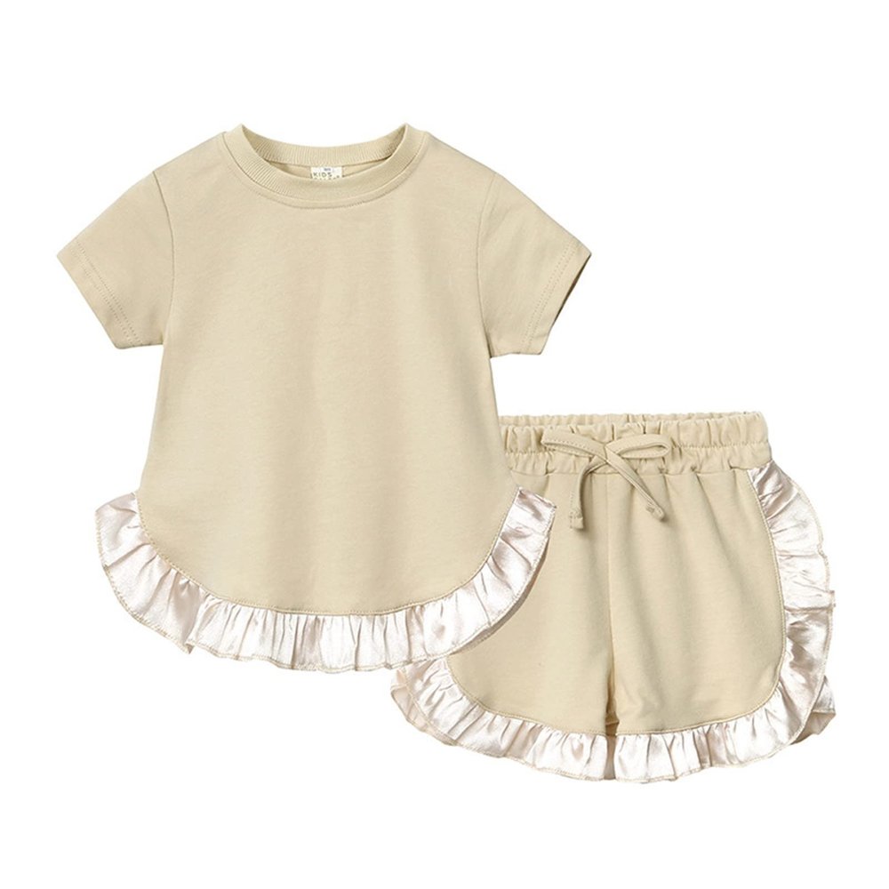 AMIMOJY Toddler Baby Girls Little Kids Spring Summer Ruffle Solid Cotton Short Sleeved Tops and Shorts Comfy 2PCS Outfits Set, 6-12 Months, Yellow