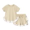 AMIMOJY Toddler Baby Girls Little Kids Spring Summer Ruffle Solid Cotton Short Sleeved Tops and Shorts Comfy 2PCS Outfits Set, 6-12 Months, Yellow view 1