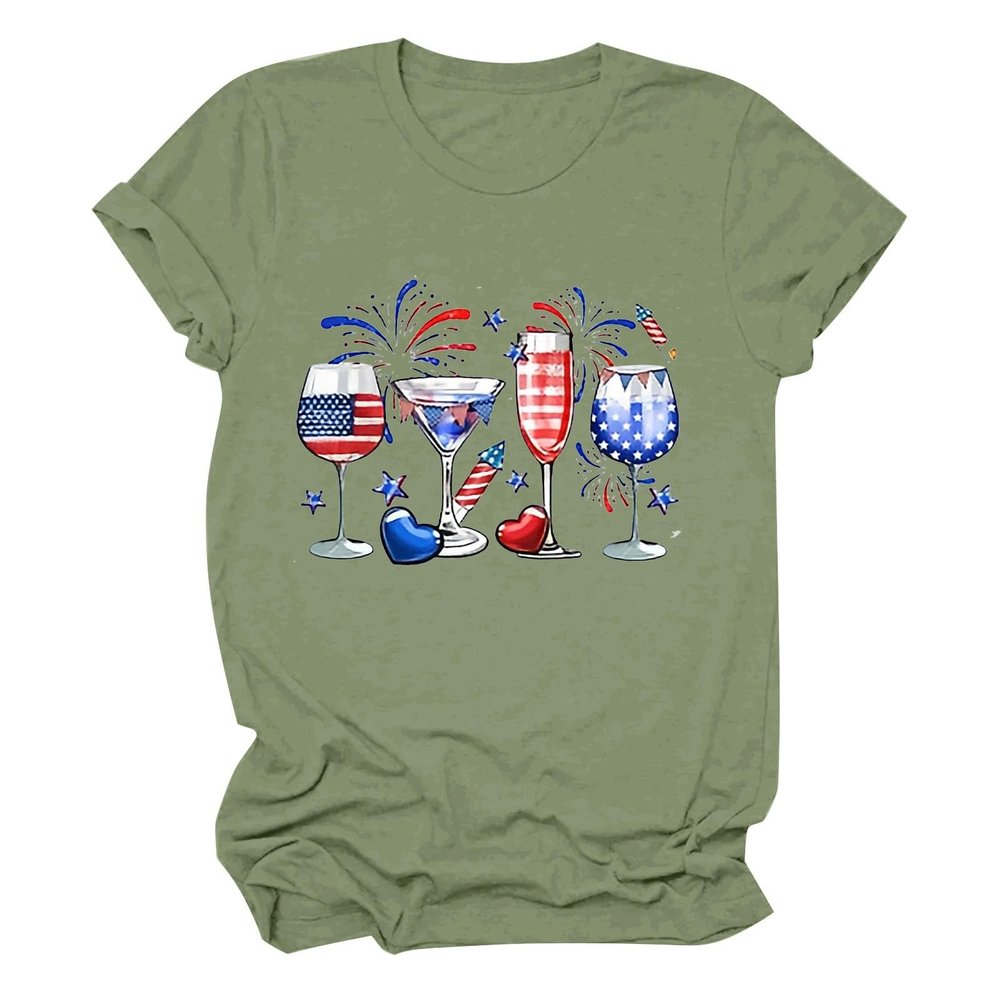 4th of July Shirts for Women American Flag Patriotic USA Shirt Plus Size Short Sleeve Tee T-Shirts T Shirts Fourth of July Independence Memorial Day Outfit Clothes Apparel for Women 2024 Mint Green
