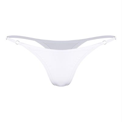 renvena Women's Swimwear Bikini Bottoms Sexy High Waist Metallic G-String Underwear Micro Panty White Large