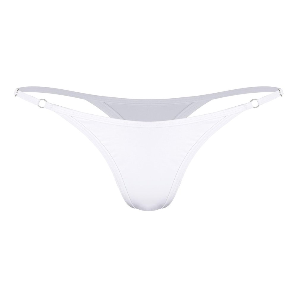 renvena Women's Swimwear Bikini Bottoms Sexy High Waist Metallic G-String Underwear Micro Panty White Large