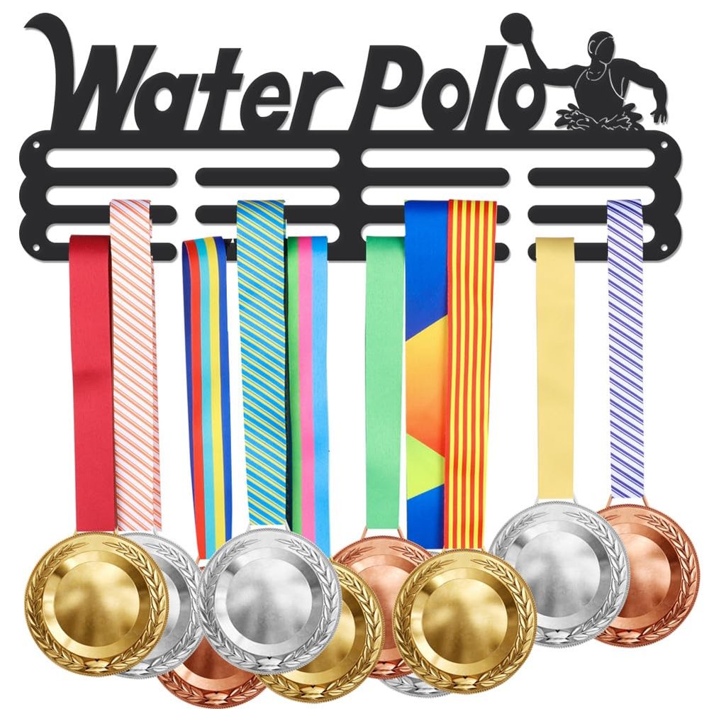 SUPERDANT Waterpol Medal Hanger Display Sports Wall Mounted Award Metal Holder Rack Iron Shelf Medal Rack Organizer Ribbon Race Medal Wall Hanger for Athletes Gifts Summer Water Sports