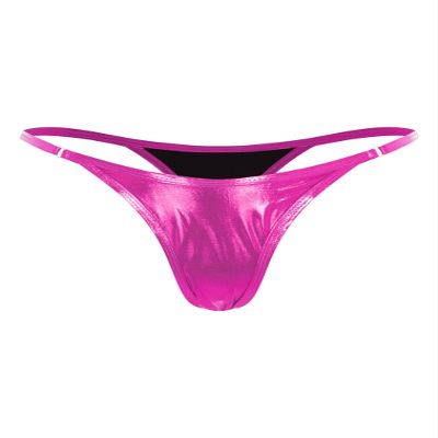 renvena Women's Swimwear Bikini Bottoms Sexy High Waist Metallic G-String Underwear Micro Panty Hot Pink Large
