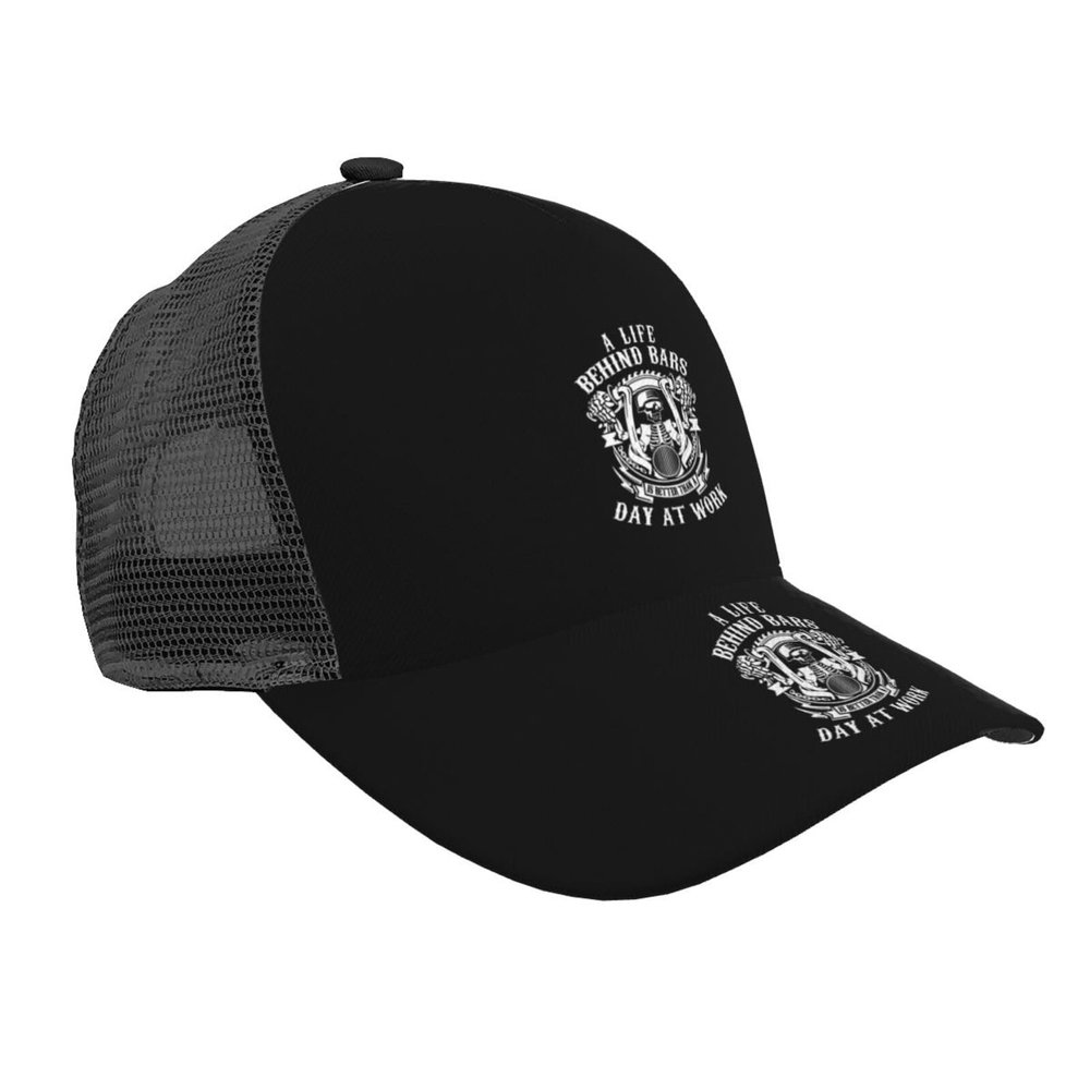 CHENYONAS Life Behind Bars Motorcycle Biker Men's and Women's Mesh Hat Baseball Hat Sandwich Hat All Seasons Baseball Cap Black
